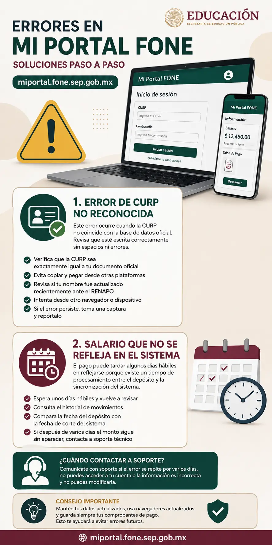 Errores en Mi Portal FONE Soluciones Paso a Paso Para Acceso, CURP, Contraseña y Talón de Pago