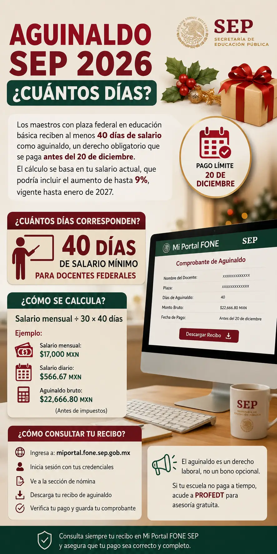 Aguinaldo SEP 2026 Cuántos Días Corresponden Cómo Se Calcula y Cuándo se Deposita