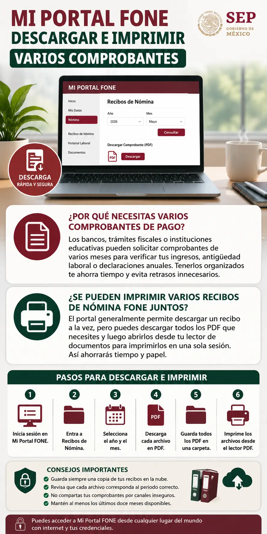 Mi Portal Fone Descargar e Imprimir Varios Comprobantes de Pago en PDF de Forma Rápida (Guía SEP 2026)