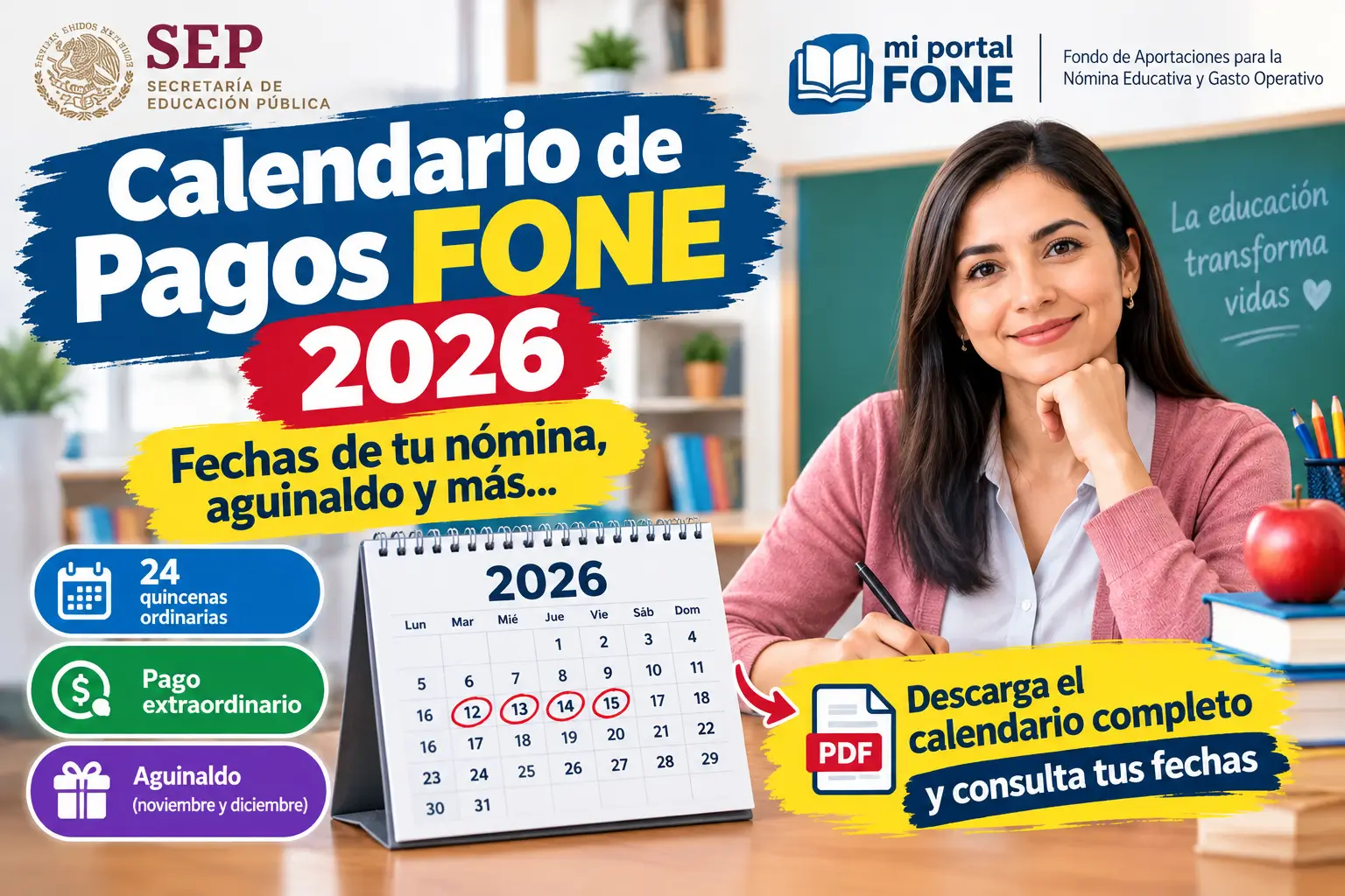 Calendario De Pagos Fone 2026 PDF Completa Detalles Para Maestras de Mexico